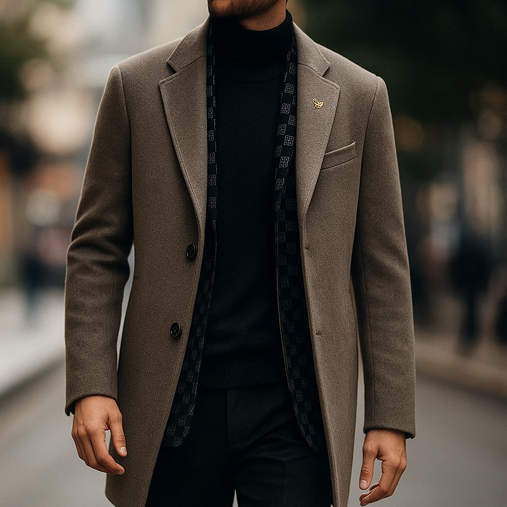 Chic Women's Notched Lapel Winter Coat in olive stone, perfect for elegant cold-weather style and warmth.
