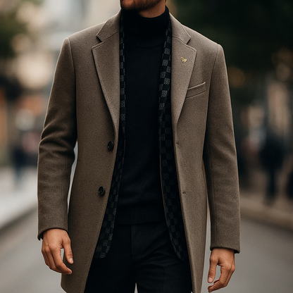 Chic Women's Notched Lapel Winter Coat in olive stone, perfect for elegant cold-weather style and warmth.