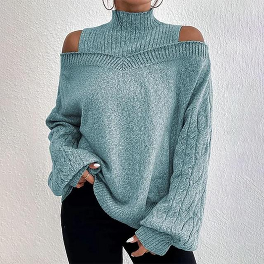 Chic women's off-shoulder sweater with hollow-out design & long sleeves. Perfect for fall/winter casual wear.