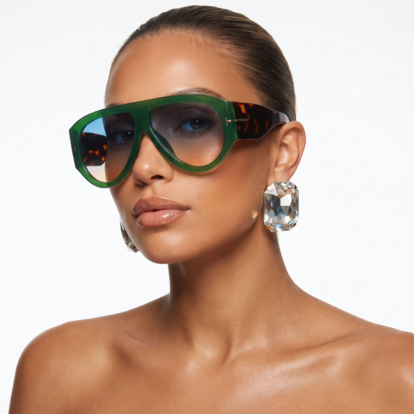 Chic women's oversized color block sunglasses with UV protection for a fashionable statement look.