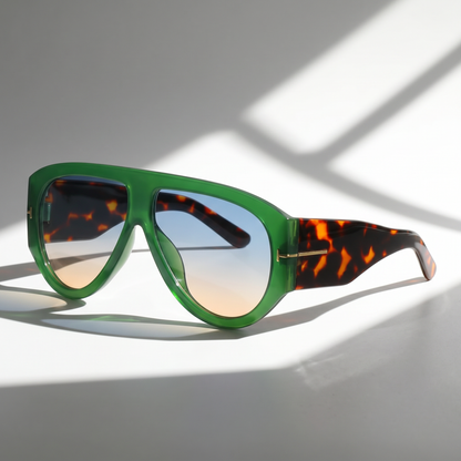 Modern women's oversized color block fashion sunglasses, providing reliable UV protection & style.