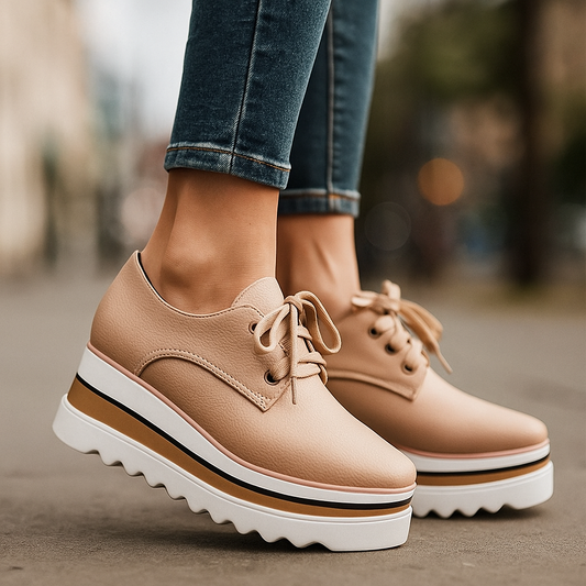 Chic women's platform lace-up shoes, ideal for all-day comfort & trendy casual wear. Orthopedic footwear.