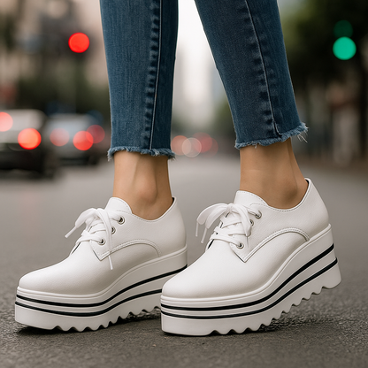Stylish women's platform lace-up fashion sneakers with thick sole for comfortable everyday footwear.