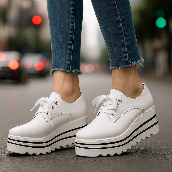 Stylish women's platform lace-up fashion sneakers with thick sole for comfortable everyday footwear.