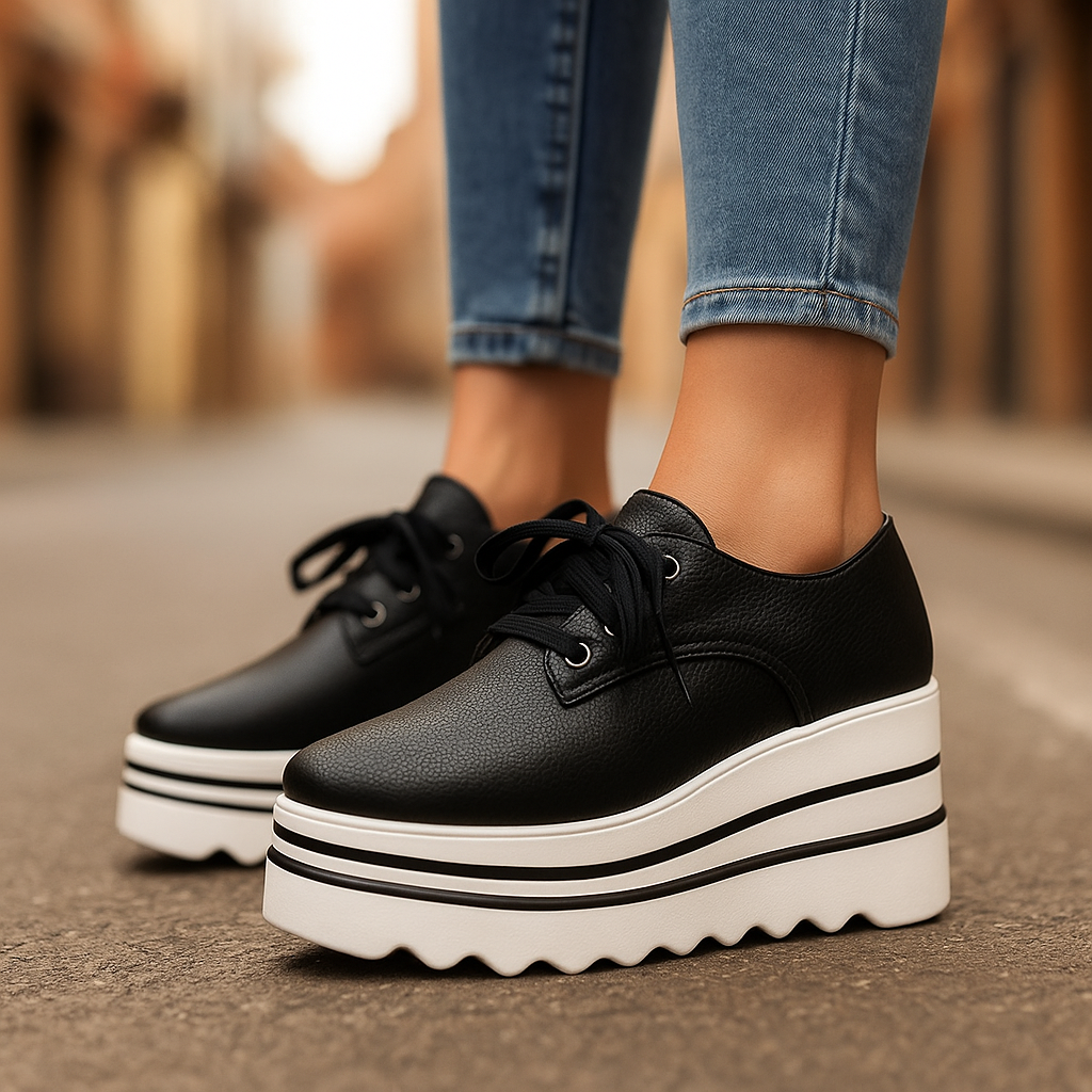 Comfortable orthopedic women's platform shoes, lace-up design for secure fit & all-day support. Trendy casual.