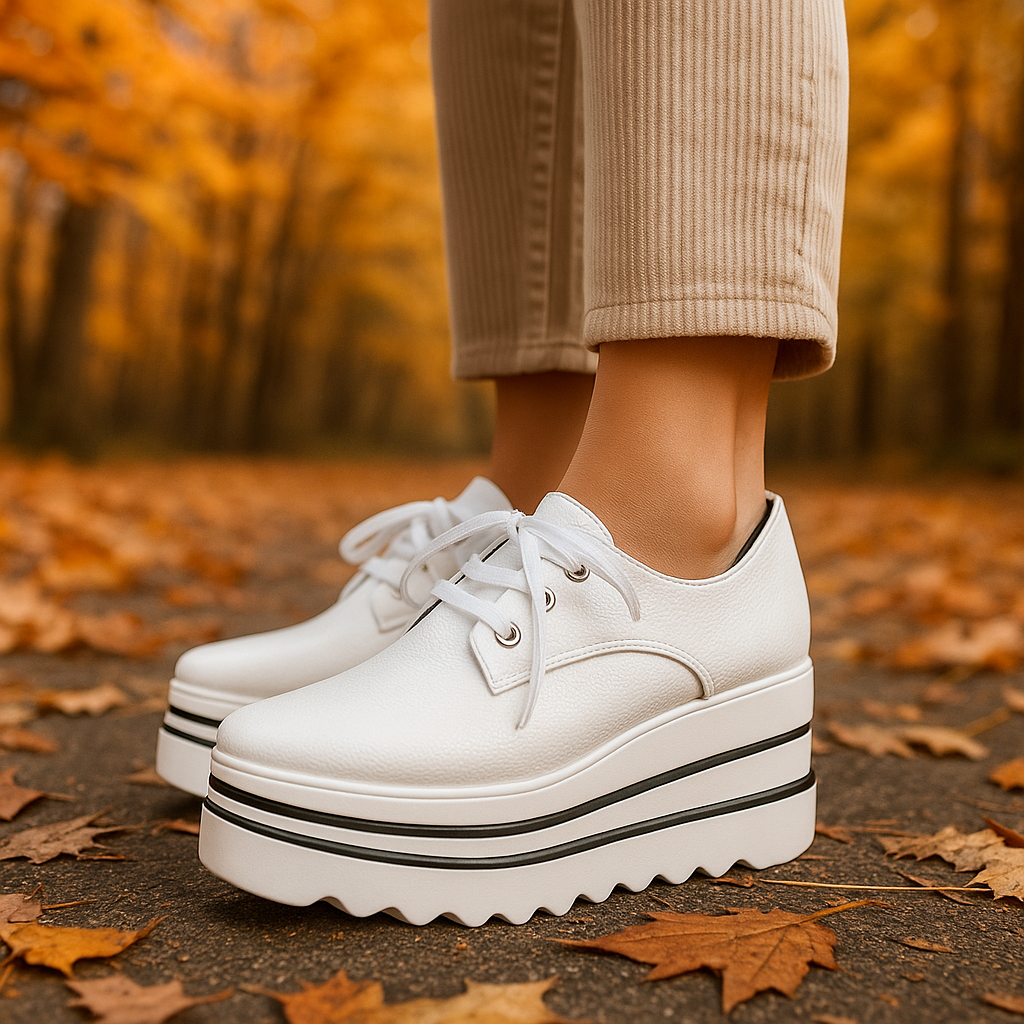 Versatile women's platform lace-up casual shoes, offering chic style & orthopedic comfort for daily wear.