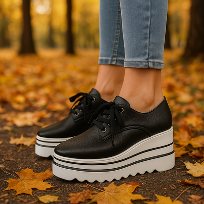 Modern women's lace-up platform shoes, combining orthopedic comfort with a chic, trendy fashion sneaker look.