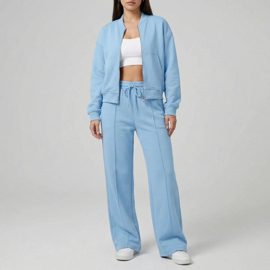 Complete women's chic outfit set: regular-fit straight leg pants & a smart jacket for effortless style.