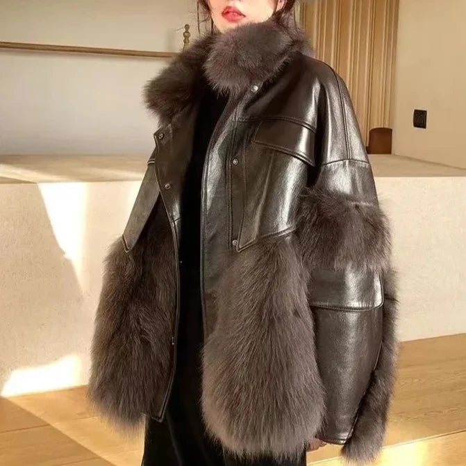 Chic women's retro fur coat, perfect for stylish winter fashion and warmth.