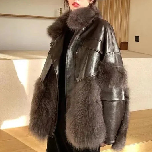 Chic women's retro fur coat, perfect for stylish winter fashion and warmth.
