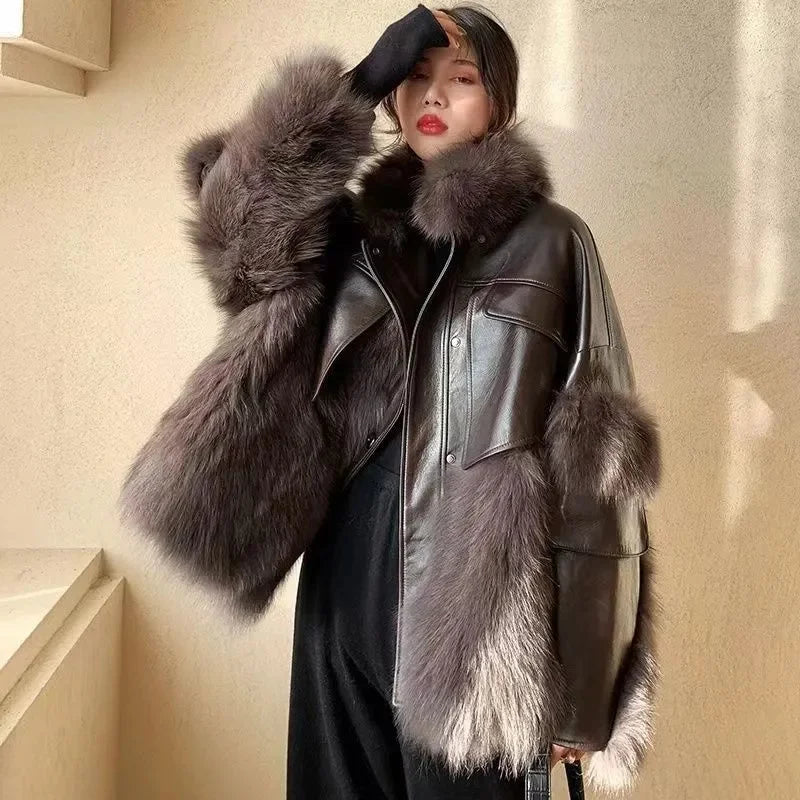 Stylish women's fur coat, classic retro design ensuring warmth and elegance in winter outerwear.