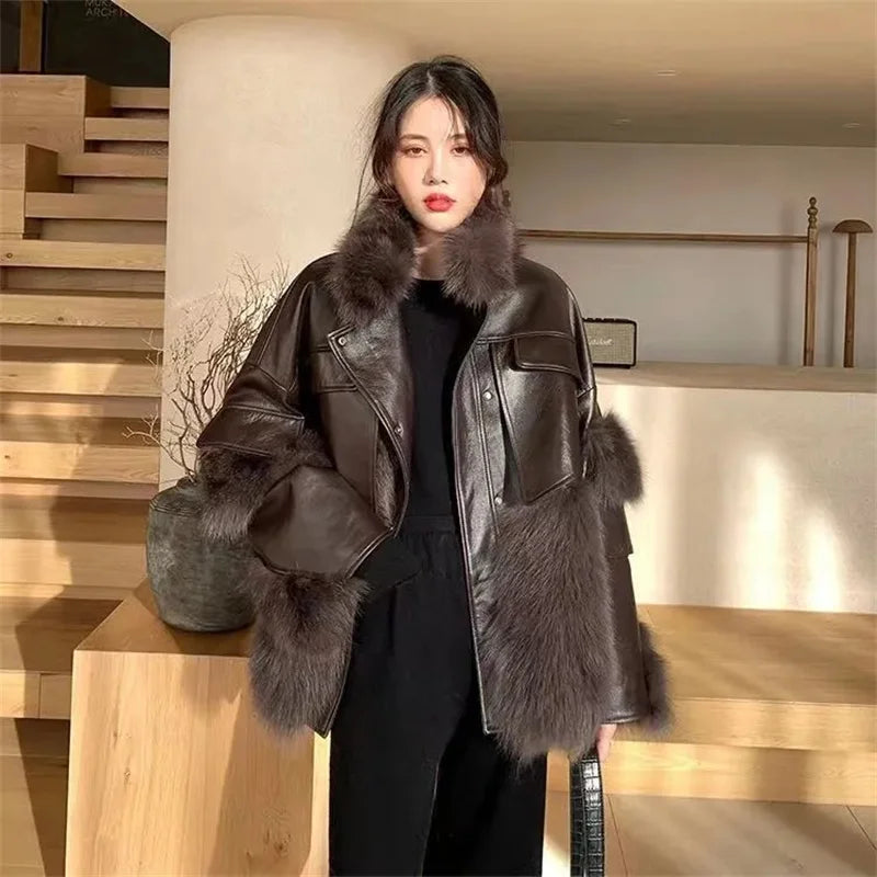 Luxurious women's retro-inspired fur coat, offering ultimate warmth and a chic, fashionable winter look.