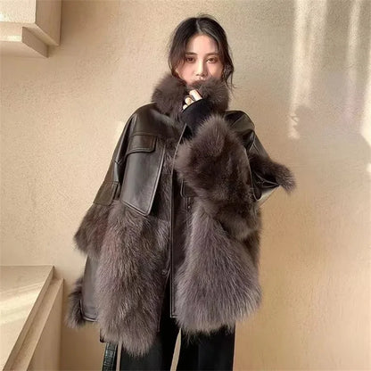 Warm women's classic fur coat with a retro chic style, ideal winter outerwear for timeless fashion.