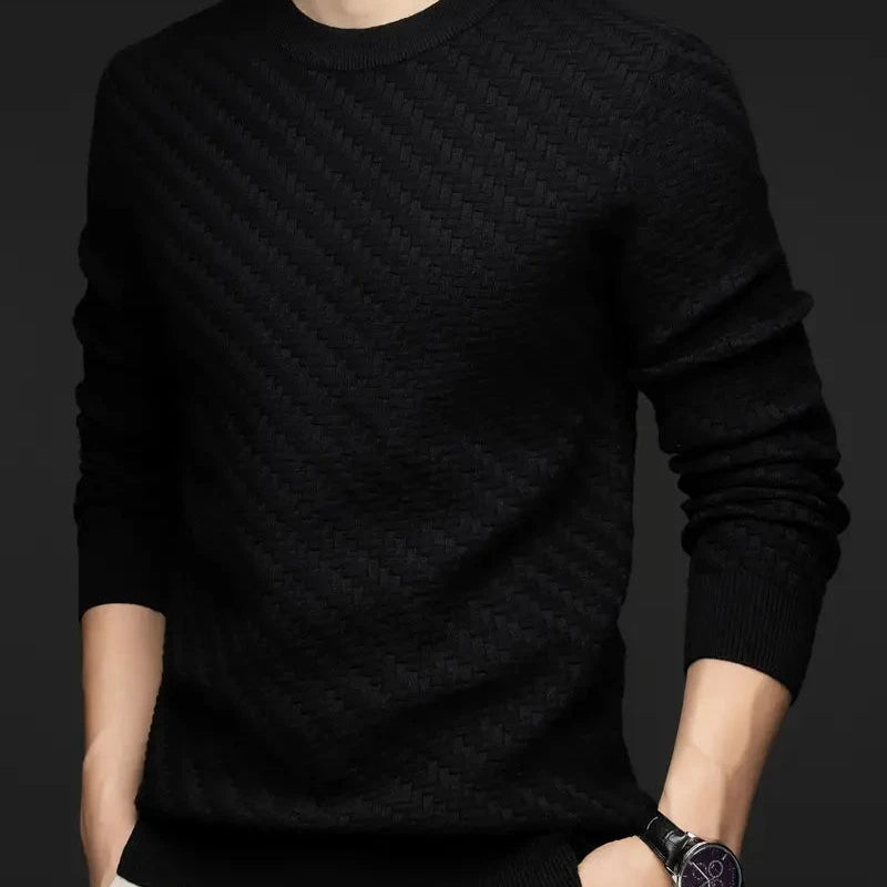 Stylish women's knit sweater, textured and cozy, with long sleeves for comfortable fall and winter fashion.