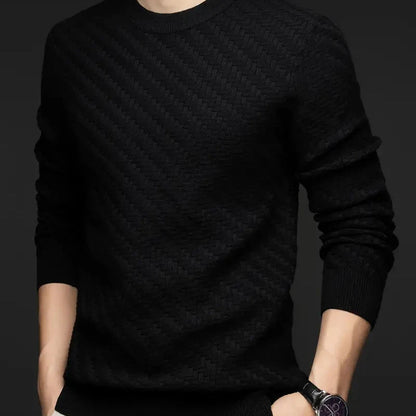 Stylish women's knit sweater, textured and cozy, with long sleeves for comfortable fall and winter fashion.