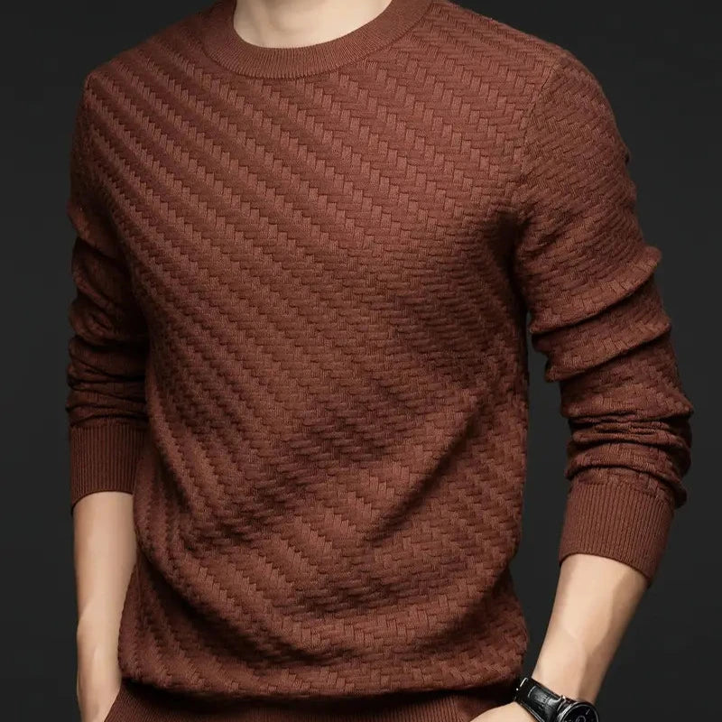 Stylish women's textured knit sweater with long sleeves, offering cozy comfort for chic fall and winter fashion.