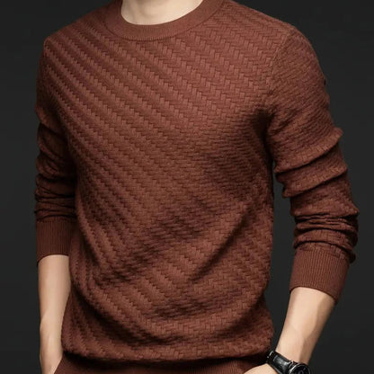 Stylish women's textured knit sweater with long sleeves, offering cozy comfort for chic fall and winter fashion.