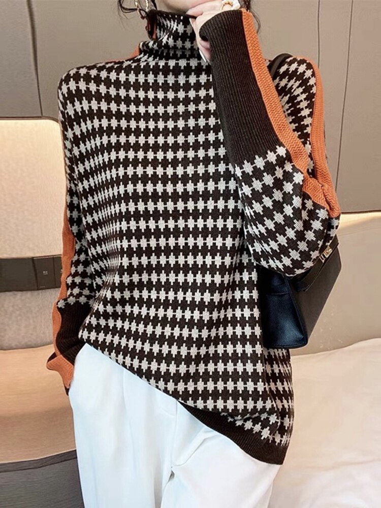 Soft women's knit turtleneck pullover, perfect for cozy comfort & elegant style in autumn and winter.