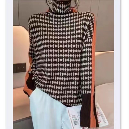 Elegant women's turtleneck pullover sweater. Comfortable knitwear, perfect for chic fall & winter fashion.