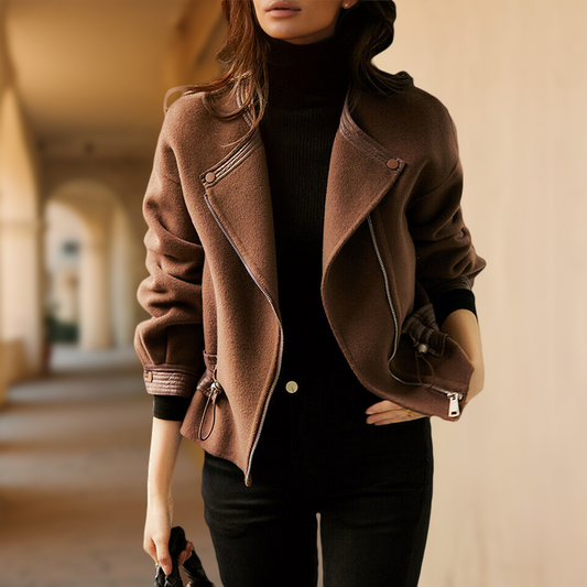 Chic women's vintage-inspired jacket, perfect for fall/winter outerwear. Stylish and elegant statement piece.