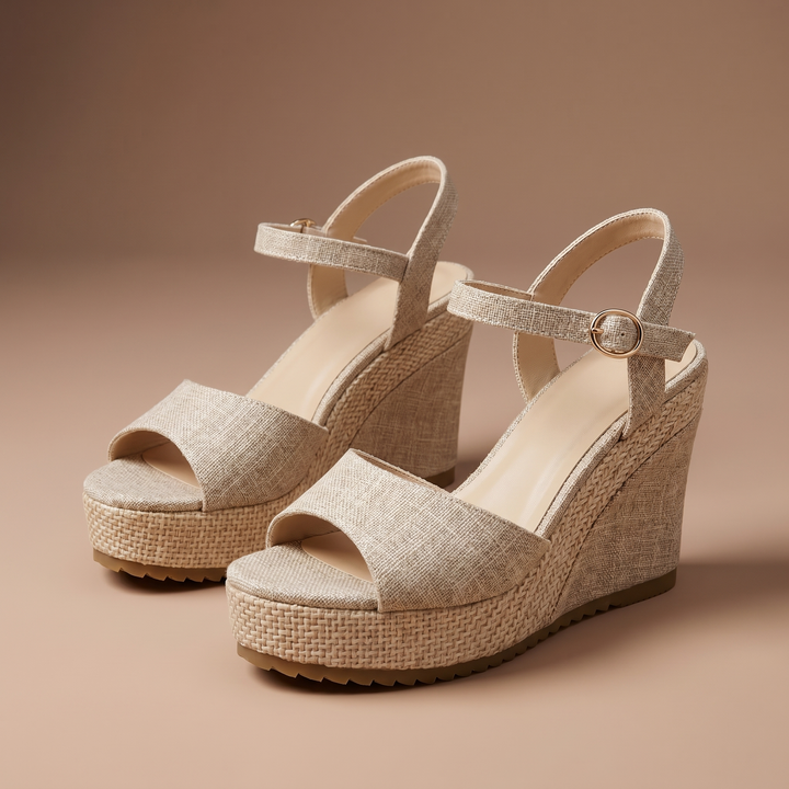 Versatile women's wedge heels, chic design with comfortable ankle strap for elegant summer footwear.