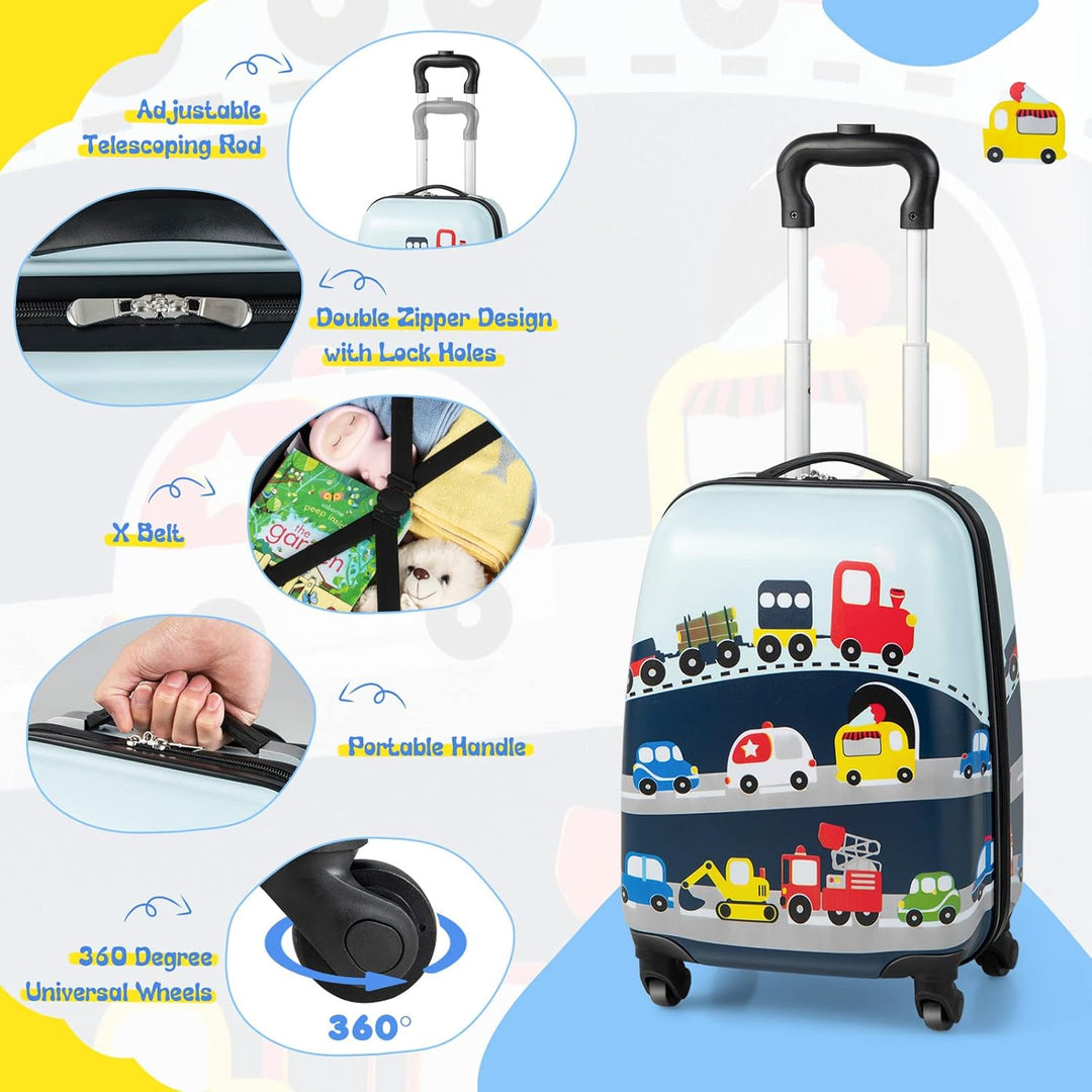 Exciting helicopter 2-piece hardshell luggage & backpack set, making kids' travel fun and organized.