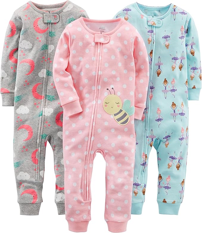 Soft cotton pajama set for children. Comfortable 3-pack sleepwear for toddlers & baby pajamas. Footless design.