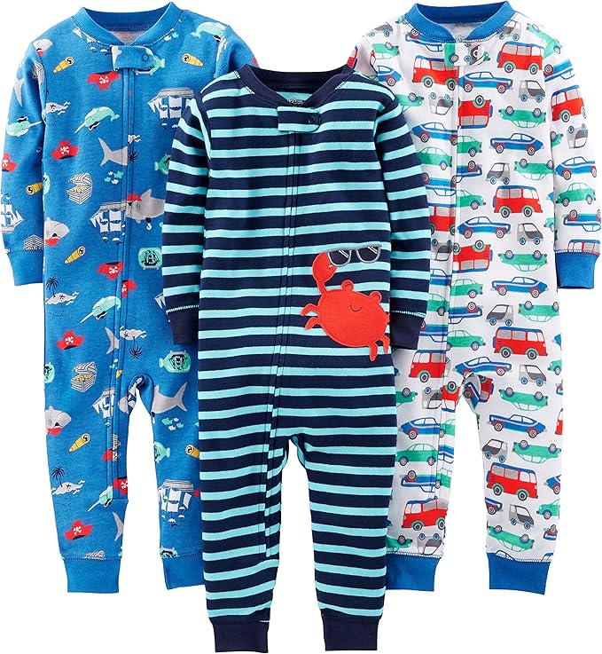 Kids 3-pack cotton pajama set. Breathable & soft sleepwear for children. Comfortable toddler clothes for bedtime.