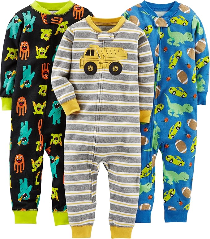 Colorful 3-pack children's cotton pajama set. Comfortable kids sleepwear & toddler clothes for easy nights.