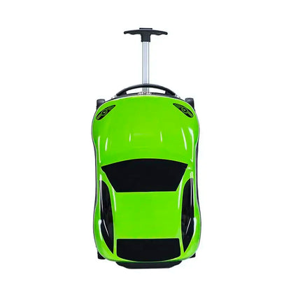Open 3D car design children's ride-on suitcase 'Turin' showing spacious interior for toys and clothes.