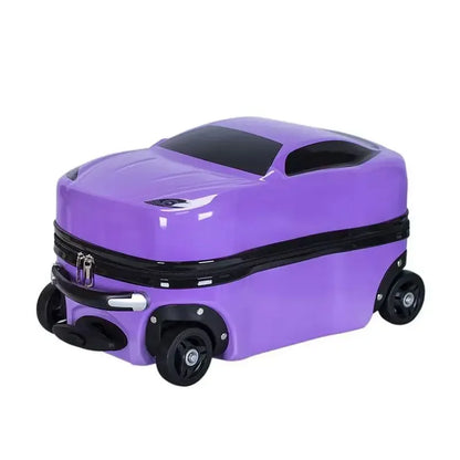 Child riding on the Turin 3D car design suitcase, with smooth spinner wheels for fun travel.