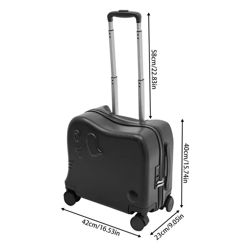 Kids' adventure travel gear: a charming cartoon elephant suitcase, perfect carry-on for family weekend trips.