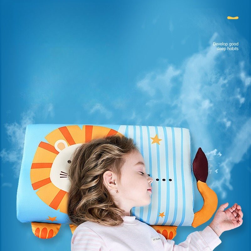 Cute animal-shaped children's travel pillow for ergonomic neck support and breathability.