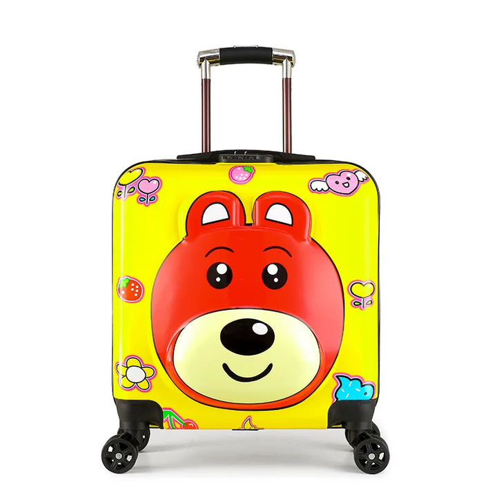 Durable hard-shell children's rolling suitcase. Robust kids luggage with fun animal designs for travel.