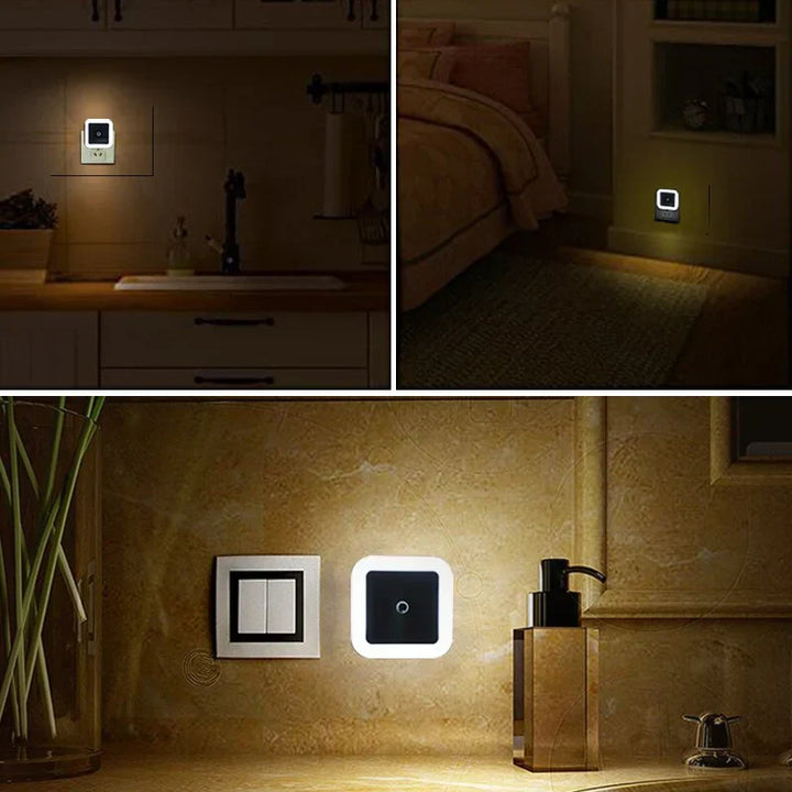 Automatic LED night lights with motion sensors, ideal for children's bedrooms & hallways, ensuring home safety.
