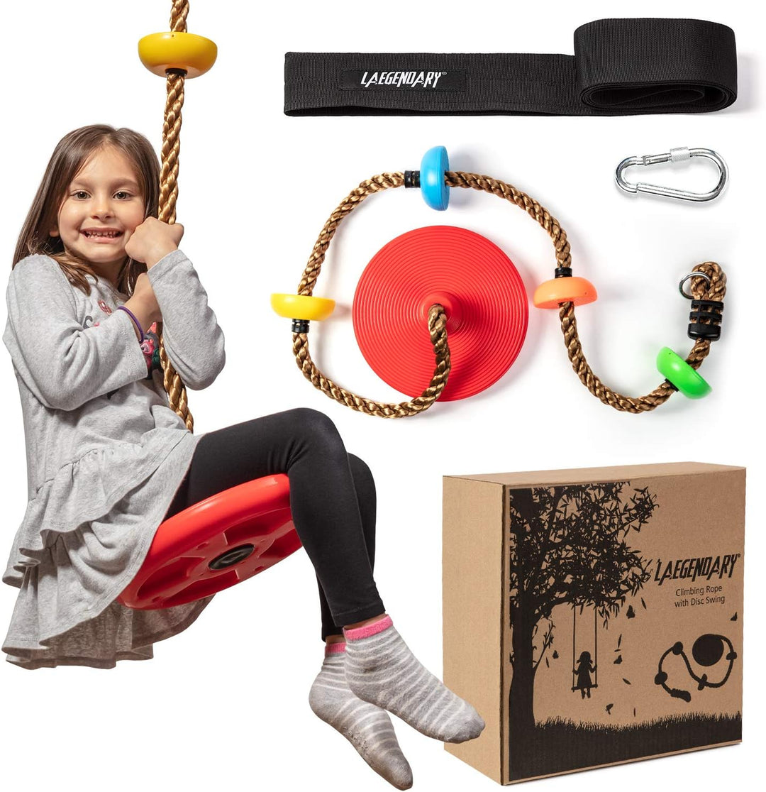Kids playing on an outdoor tree swing and climbing rope set, enhancing physical activity and backyard fun.
