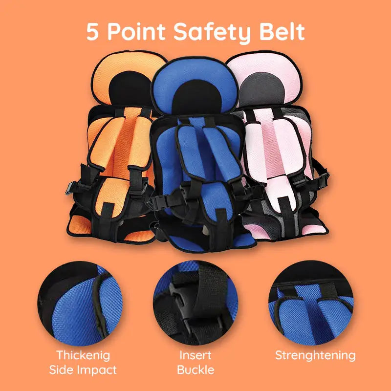 Comfortable & secure children's booster car seat cushion. Toddler travel safety. Protection.