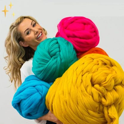 Chunky wool yarn for DIY craft home decor. Soft, thick yarn for creating cozy blankets.