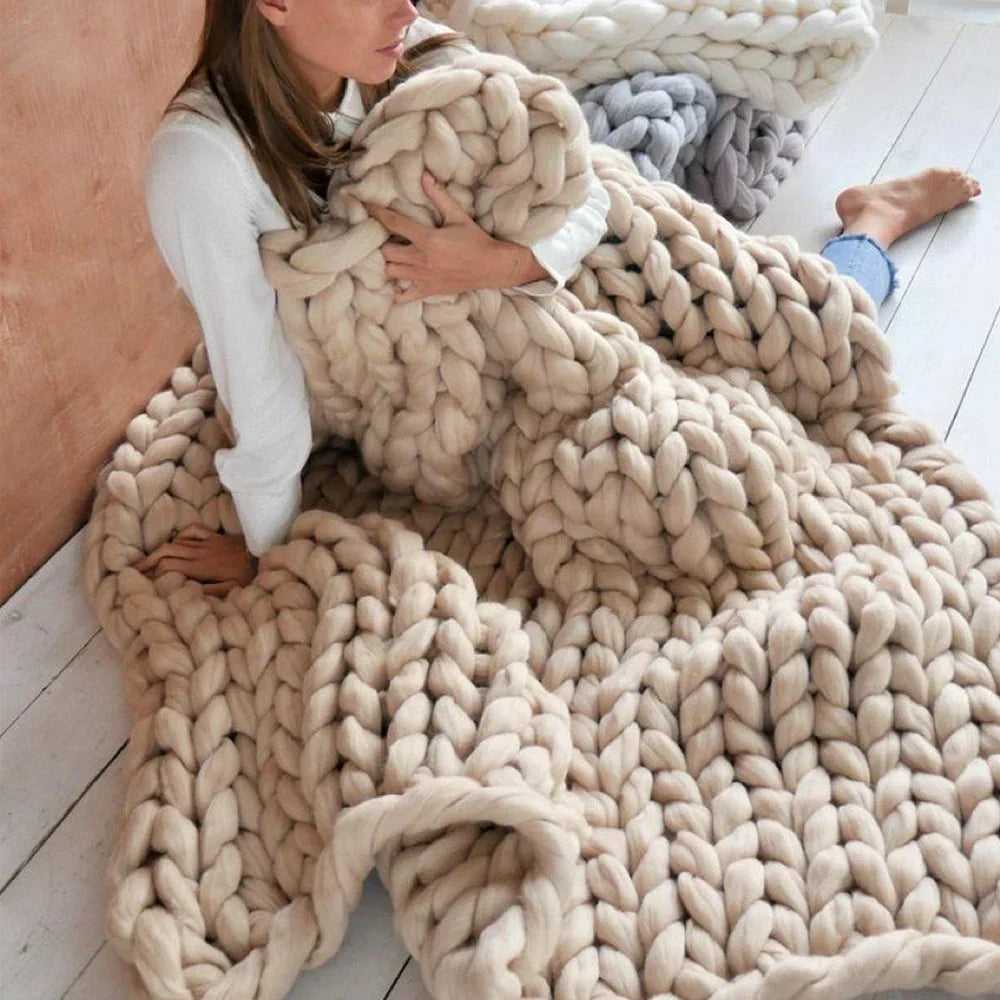 Crochet chunky wool yarn ball. Soft, oversized wool for crafting comfortable blankets & cushions.