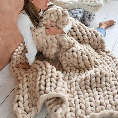 Crochet chunky wool yarn ball. Soft, oversized wool for crafting comfortable blankets & cushions.