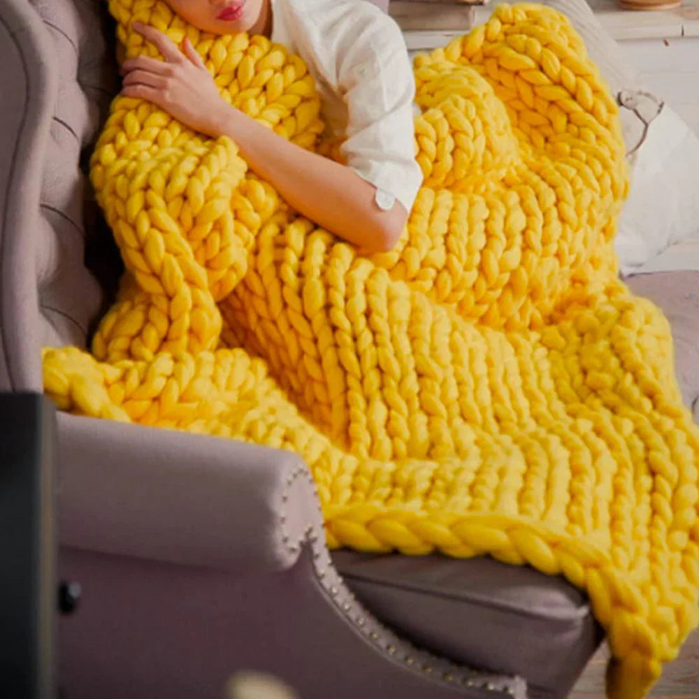 Handmade chunky wool yarn for DIY projects. Soft blanket yarn for knitting cozy home textiles.
