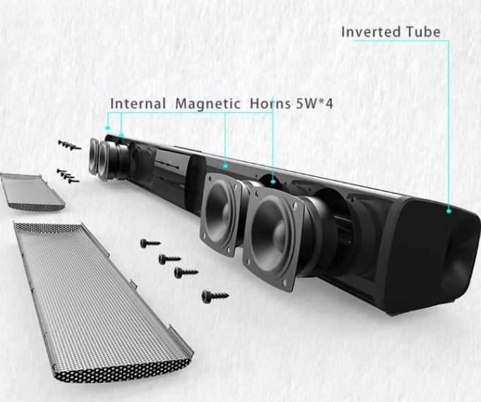 Powerful CineWave wireless Bluetooth soundbar speaker for clear stereo audio. Perfect home theater sound system.
