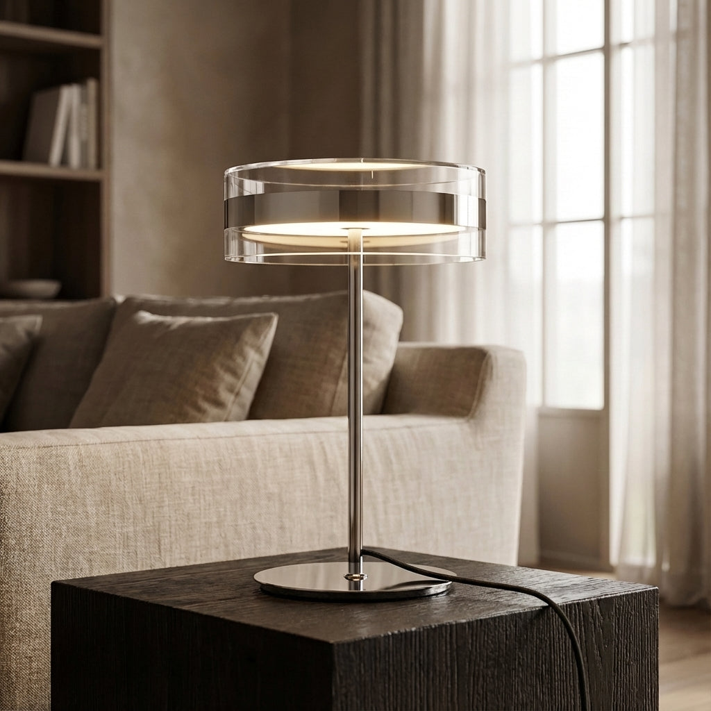 Clarivon modern cylindrical table lamp for ambient lighting, perfect for contemporary minimalist decor on a desk or nightstand.