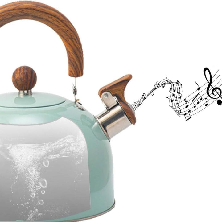 Large 3L capacity whistling kettle for families. Quickly boils water on stovetop for delicious tea and hot beverages.