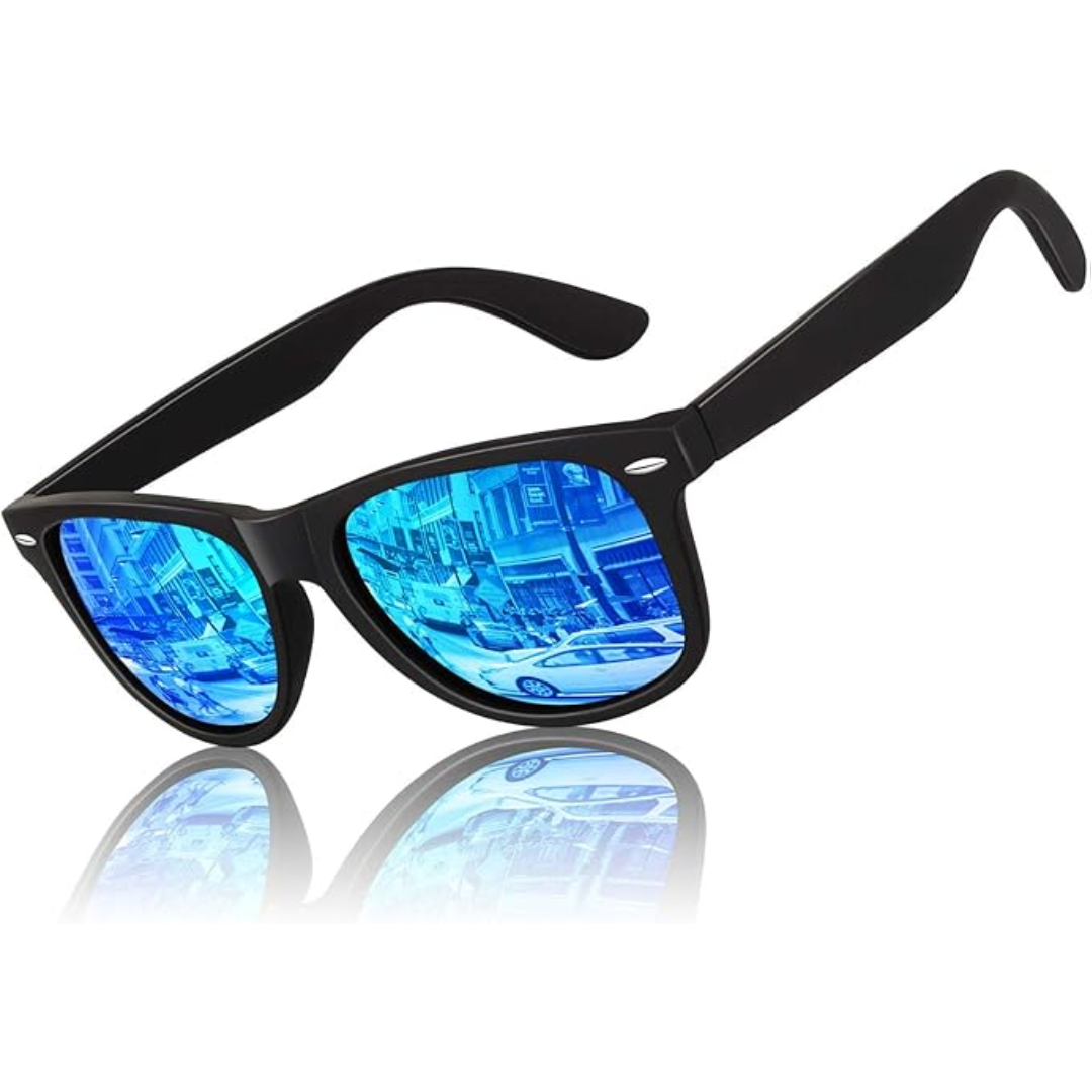Fashionable 80s polarized sunglasses for him & her. Glare reduction & UV400 protection for all-day wear.