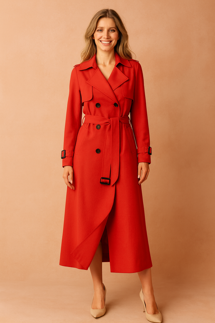 Women's classic belted trench coat in a stylish shade, featuring a sophisticated wide lapel for elegant fashion.