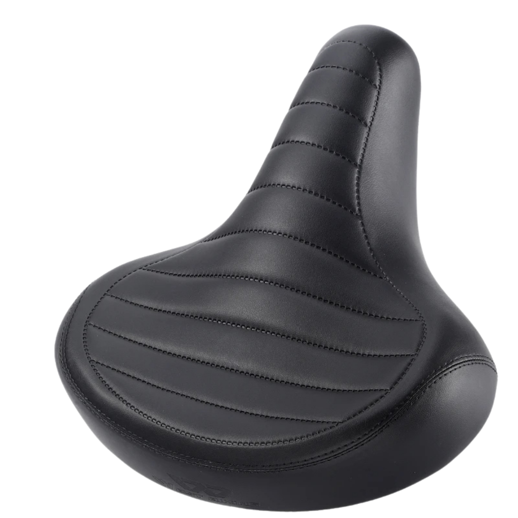 Classic black bicycle saddle with springs for enhanced comfort on vintage bikes.
