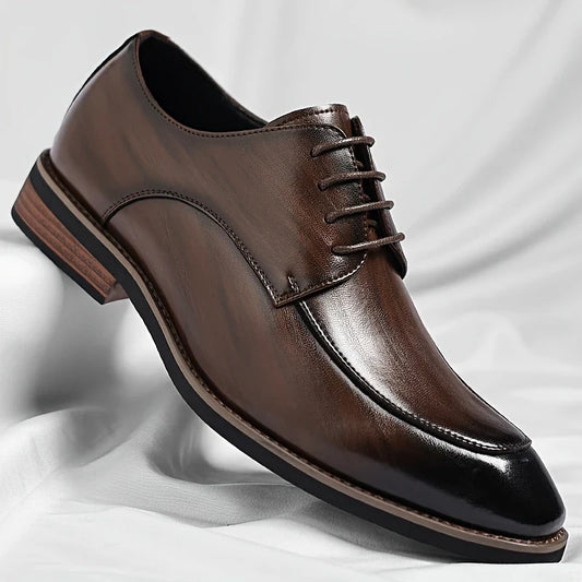 Classic black leather men's Oxford dress shoes, perfect for business and formal events.