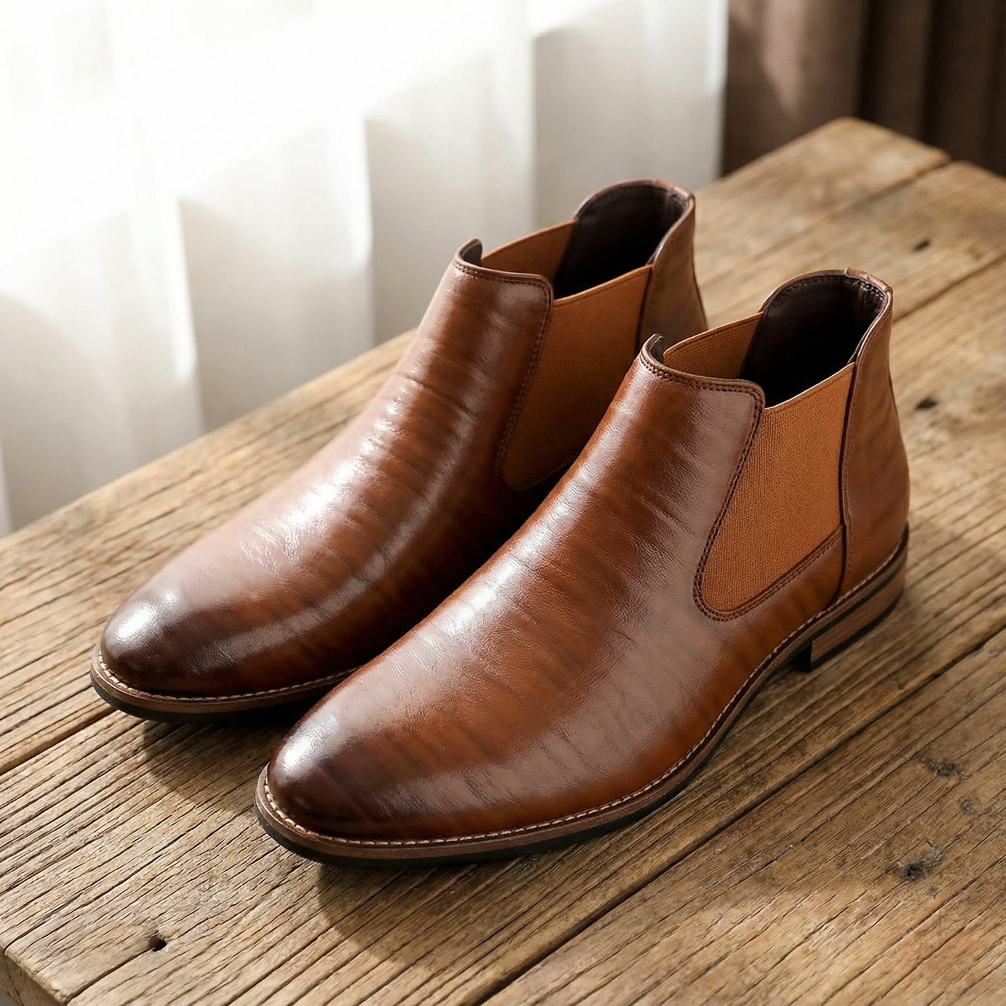 Stylish brown leather Chelsea boots for men, perfect as dress or casual ankle boots.