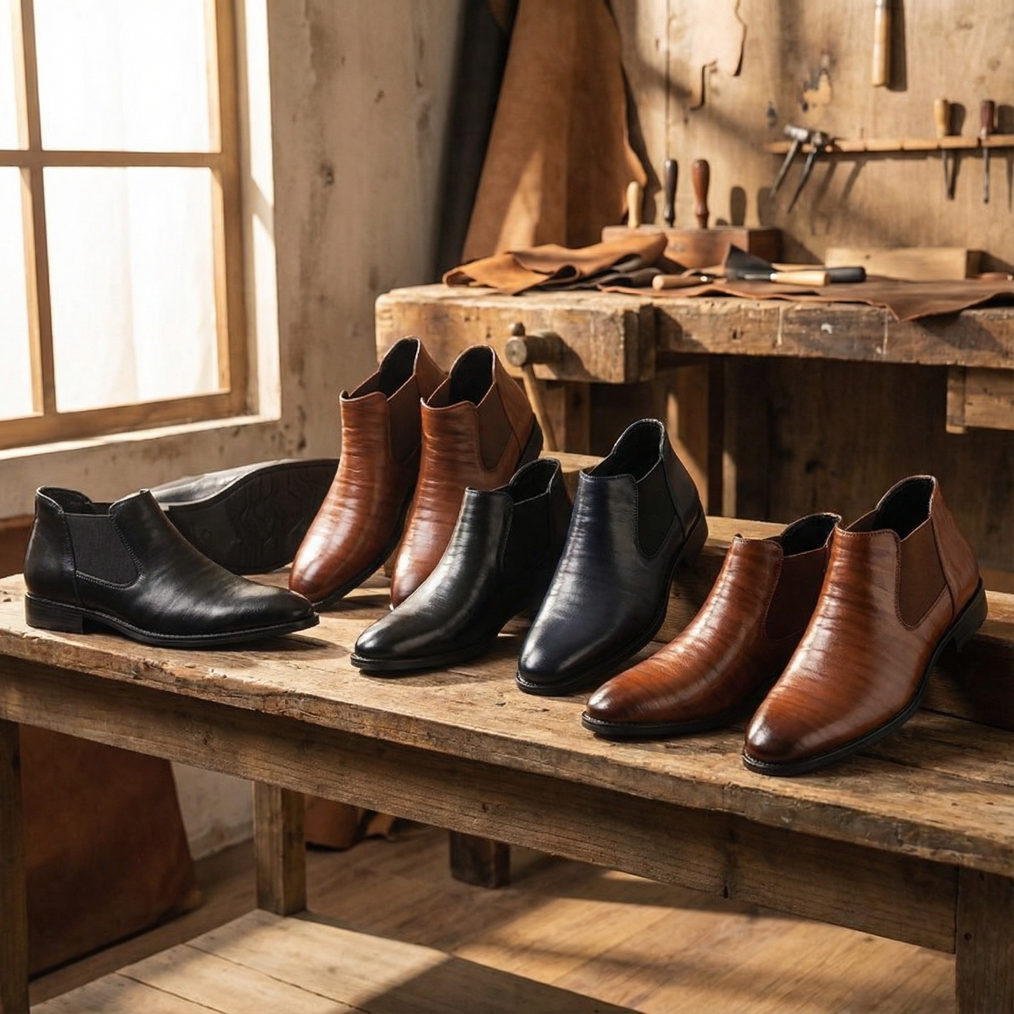 Men's classic black leather Chelsea boots, a timeless slip-on ankle boot for modern fashion.